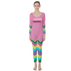 Easter Chevron Pattern Stripes Long Sleeve Catsuit by Amaryn4rt