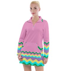 Easter Chevron Pattern Stripes Women s Long Sleeve Casual Dress by Amaryn4rt