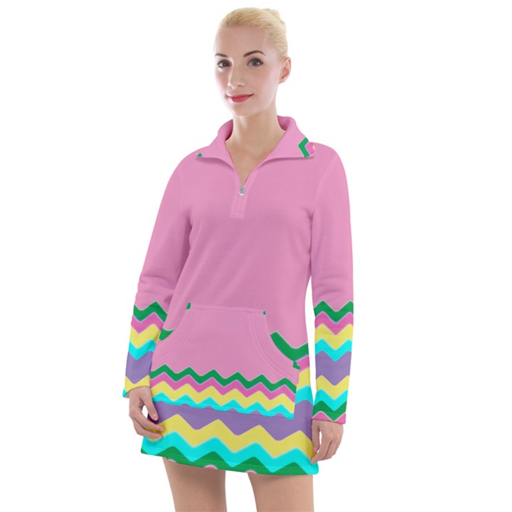 Easter Chevron Pattern Stripes Women s Long Sleeve Casual Dress