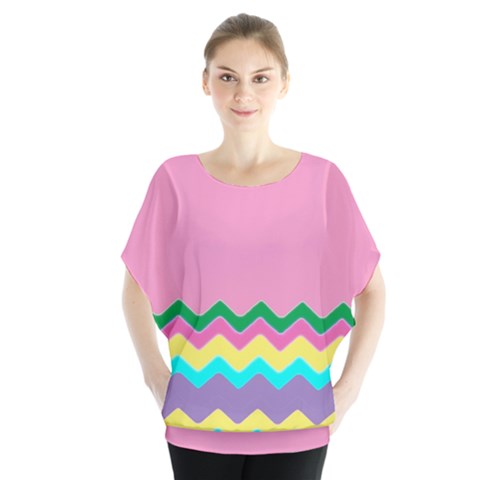 Easter Chevron Pattern Stripes Batwing Chiffon Blouse by Amaryn4rt