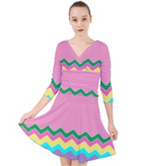 Easter Chevron Pattern Stripes Quarter Sleeve Front Wrap Dress by Amaryn4rt