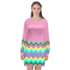 Easter Chevron Pattern Stripes Long Sleeve Chiffon Shift Dress  by Amaryn4rt