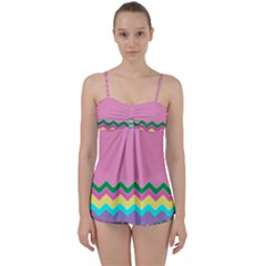 Easter Chevron Pattern Stripes Babydoll Tankini Set by Amaryn4rt