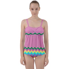 Easter Chevron Pattern Stripes Twist Front Tankini Set by Amaryn4rt