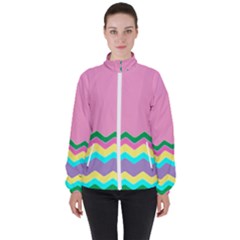 Easter Chevron Pattern Stripes Women s High Neck Windbreaker by Amaryn4rt