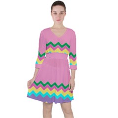 Easter Chevron Pattern Stripes Quarter Sleeve Ruffle Waist Dress by Amaryn4rt