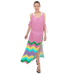 Easter Chevron Pattern Stripes Maxi Chiffon Cover Up Dress by Amaryn4rt