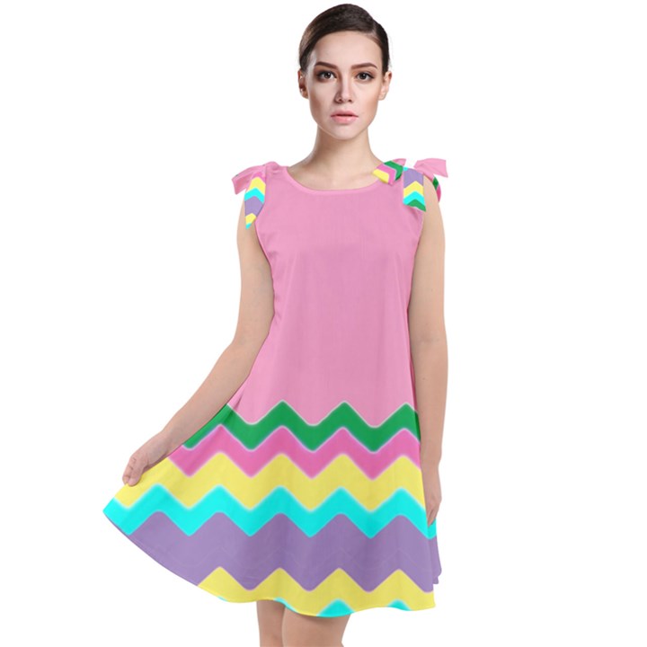 Easter Chevron Pattern Stripes Tie Up Tunic Dress