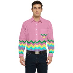 Easter Chevron Pattern Stripes Men s Long Sleeve Pocket Shirt  by Amaryn4rt