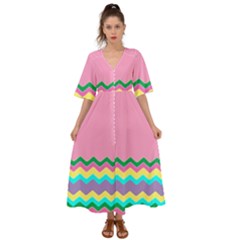 Easter Chevron Pattern Stripes Kimono Sleeve Boho Dress by Amaryn4rt