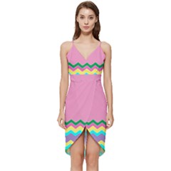 Easter Chevron Pattern Stripes Wrap Frill Dress by Amaryn4rt