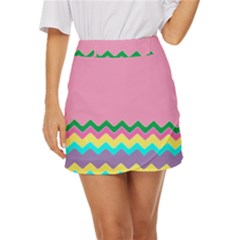 Easter Chevron Pattern Stripes Mini Front Wrap Skirt by Amaryn4rt