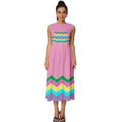 Easter Chevron Pattern Stripes Sleeveless Round Neck Midi Dress by Amaryn4rt