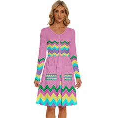 Easter Chevron Pattern Stripes Long Sleeve Dress With Pocket by Amaryn4rt