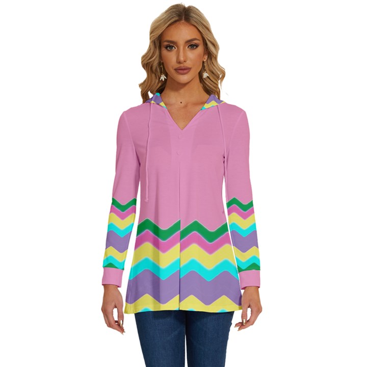 Easter Chevron Pattern Stripes Long Sleeve Drawstring Hooded Top