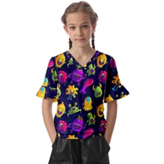 Space Patterns Kids  V-neck Horn Sleeve Blouse by Amaryn4rt