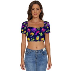 Space Patterns Short Sleeve Square Neckline Crop Top  by Amaryn4rt