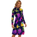 Space Patterns Long Sleeve Shirt Collar A-Line Dress View3