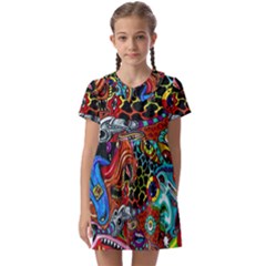 Vector Art Pattern - Kids  Asymmetric Collar Dress by Amaryn4rt