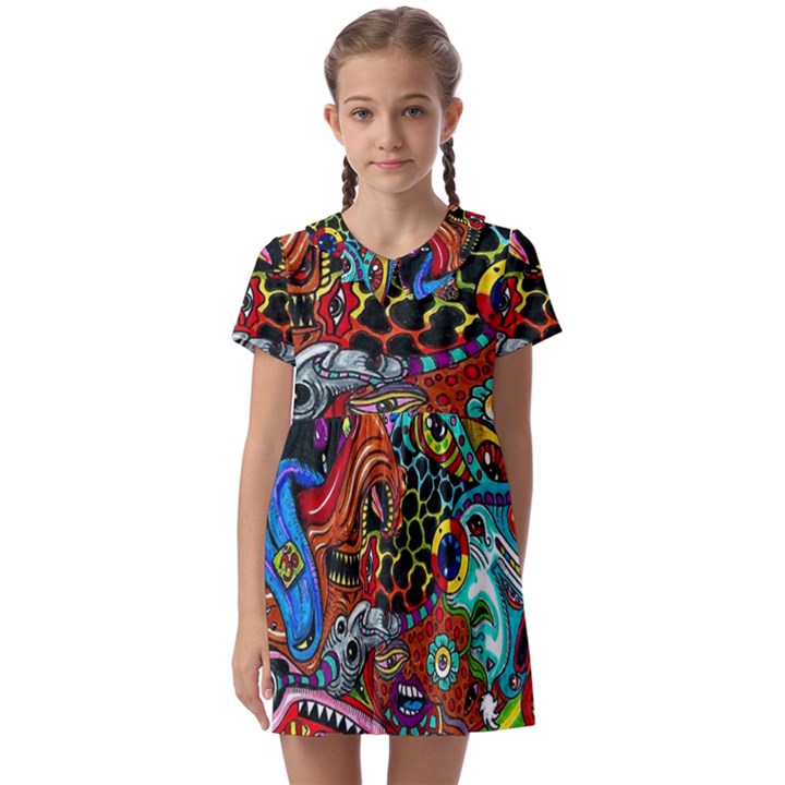 Vector Art Pattern - Kids  Asymmetric Collar Dress