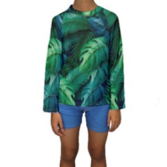 Tropical Green Leaves Background Kids  Long Sleeve Swimwear by Amaryn4rt