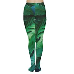 Tropical Green Leaves Background Tights by Amaryn4rt