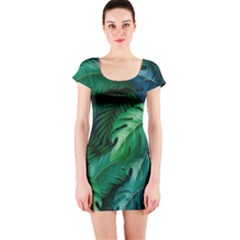 Tropical Green Leaves Background Short Sleeve Bodycon Dress by Amaryn4rt