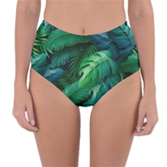 Tropical Green Leaves Background Reversible High-waist Bikini Bottoms by Amaryn4rt