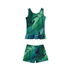 Tropical Green Leaves Background Kids  Boyleg Swimsuit by Amaryn4rt