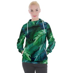 Tropical Green Leaves Background Women s Hooded Pullover by Amaryn4rt