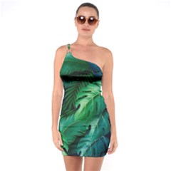 Tropical Green Leaves Background One Shoulder Ring Trim Bodycon Dress by Amaryn4rt