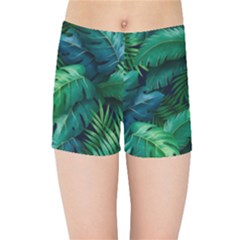 Tropical Green Leaves Background Kids  Sports Shorts by Amaryn4rt