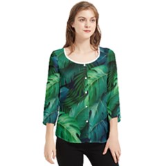 Tropical Green Leaves Background Chiffon Quarter Sleeve Blouse by Amaryn4rt