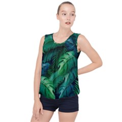 Tropical Green Leaves Background Bubble Hem Chiffon Tank Top by Amaryn4rt