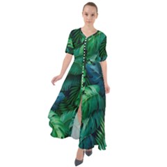 Tropical Green Leaves Background Waist Tie Boho Maxi Dress by Amaryn4rt