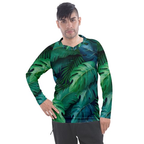 Tropical Green Leaves Background Men s Pique Long Sleeve T-shirt by Amaryn4rt