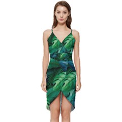 Tropical Green Leaves Background Wrap Frill Dress by Amaryn4rt