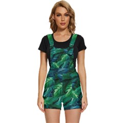 Tropical Green Leaves Background Short Overalls by Amaryn4rt