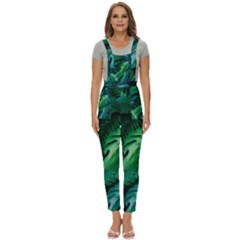 Tropical Green Leaves Background Women s Pinafore Overalls Jumpsuit by Amaryn4rt