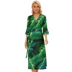 Tropical Green Leaves Background Midsummer Wrap Dress by Amaryn4rt