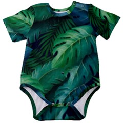 Tropical Green Leaves Background Baby Short Sleeve Bodysuit by Amaryn4rt