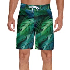 Tropical Green Leaves Background Men s Beach Shorts by Amaryn4rt