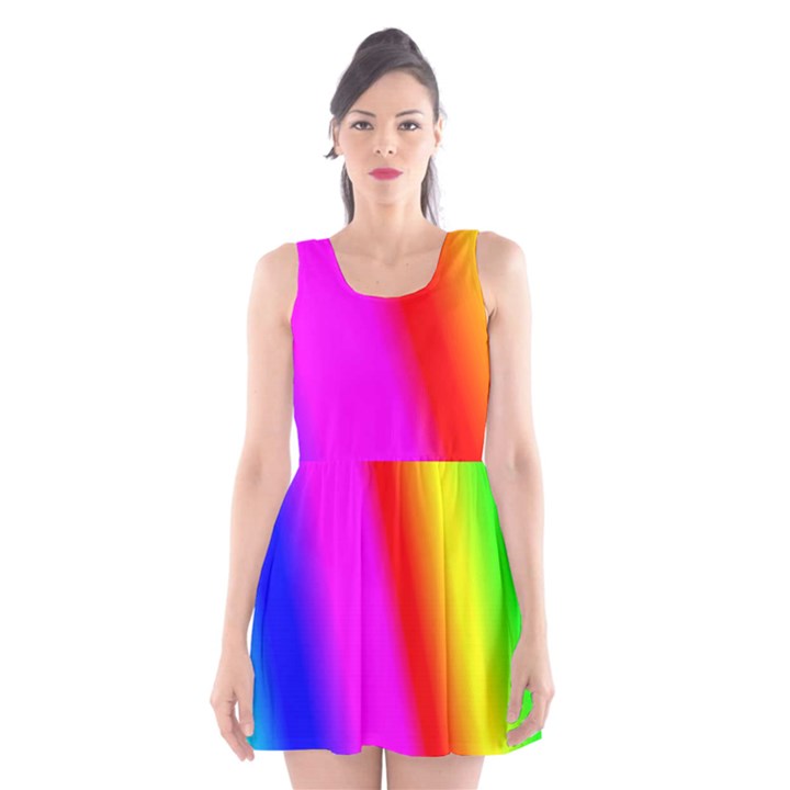 Multi-color-rainbow-background Scoop Neck Skater Dress