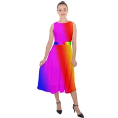 Multi-color-rainbow-background Midi Tie-back Chiffon Dress by Amaryn4rt