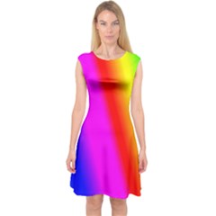 Multi-color-rainbow-background Capsleeve Midi Dress by Amaryn4rt