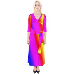 Multi-color-rainbow-background Quarter Sleeve Wrap Maxi Dress by Amaryn4rt