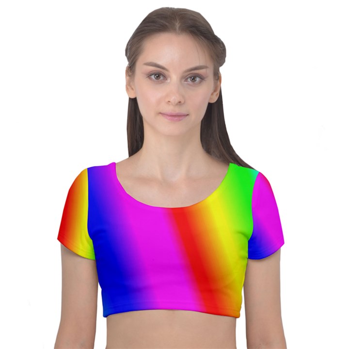 Multi-color-rainbow-background Velvet Short Sleeve Crop Top 