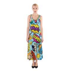 Comic Elements Colorful Seamless Pattern Sleeveless Maxi Dress by Amaryn4rt