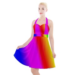 Multi-color-rainbow-background Halter Party Swing Dress  by Amaryn4rt