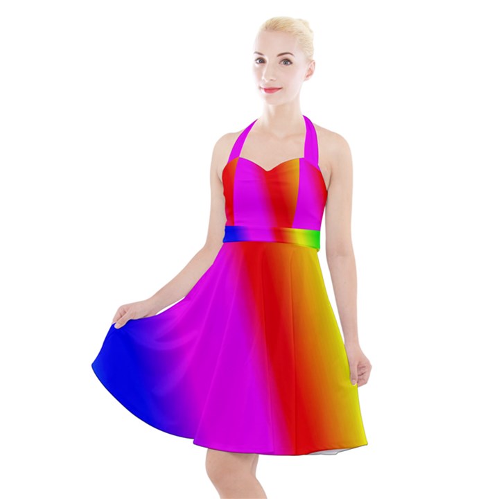 Multi-color-rainbow-background Halter Party Swing Dress 